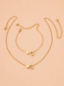 2pcs Letter & Heart Decor Jewelry Set - Yellow Gold - View 2
