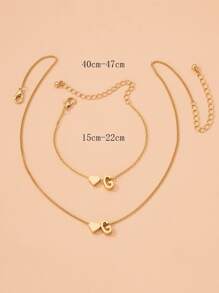 2pcs Letter & Heart Decor Jewelry Set - Yellow Gold - View 4