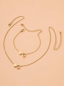 2pcs Letter & Heart Decor Jewelry Set - Yellow Gold - View 3