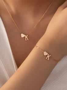 2入組字母和心形裝飾首飾套裝 - 金黃色 - 查看 1