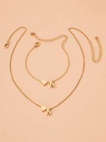 2入組字母和心形裝飾首飾套裝 - 金黃色 - 查看 2