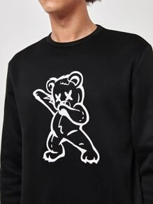 GENTILAND Men Crew Neck Cartoon Print Sweatshirt - Black - View 3