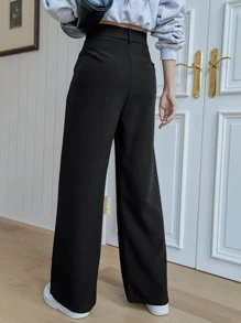 DAZY High Waist Plicated Detail Trousers - Black - View 2