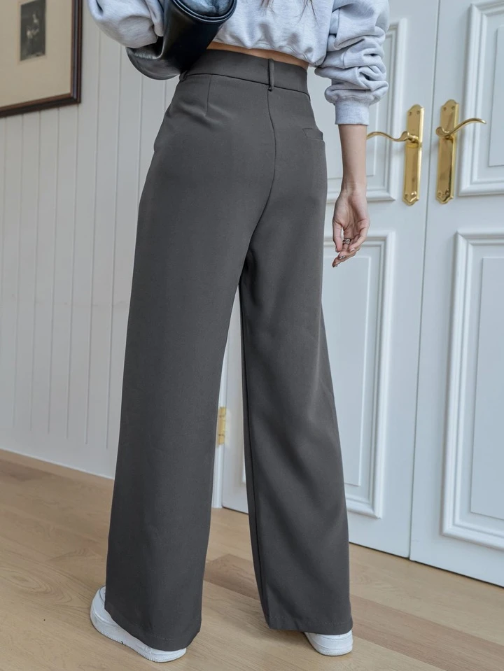 Our High Waist Plicated Detail Pants,Women Dress Pants,Teacher Pants Fall  is such a vibe - ROMWE