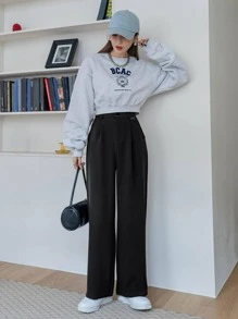 DAZY High Waist Plicated Detail Trousers - Black - View 3