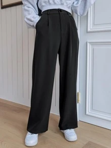 DAZY High Waist Plicated Detail Trousers - Black - View 5