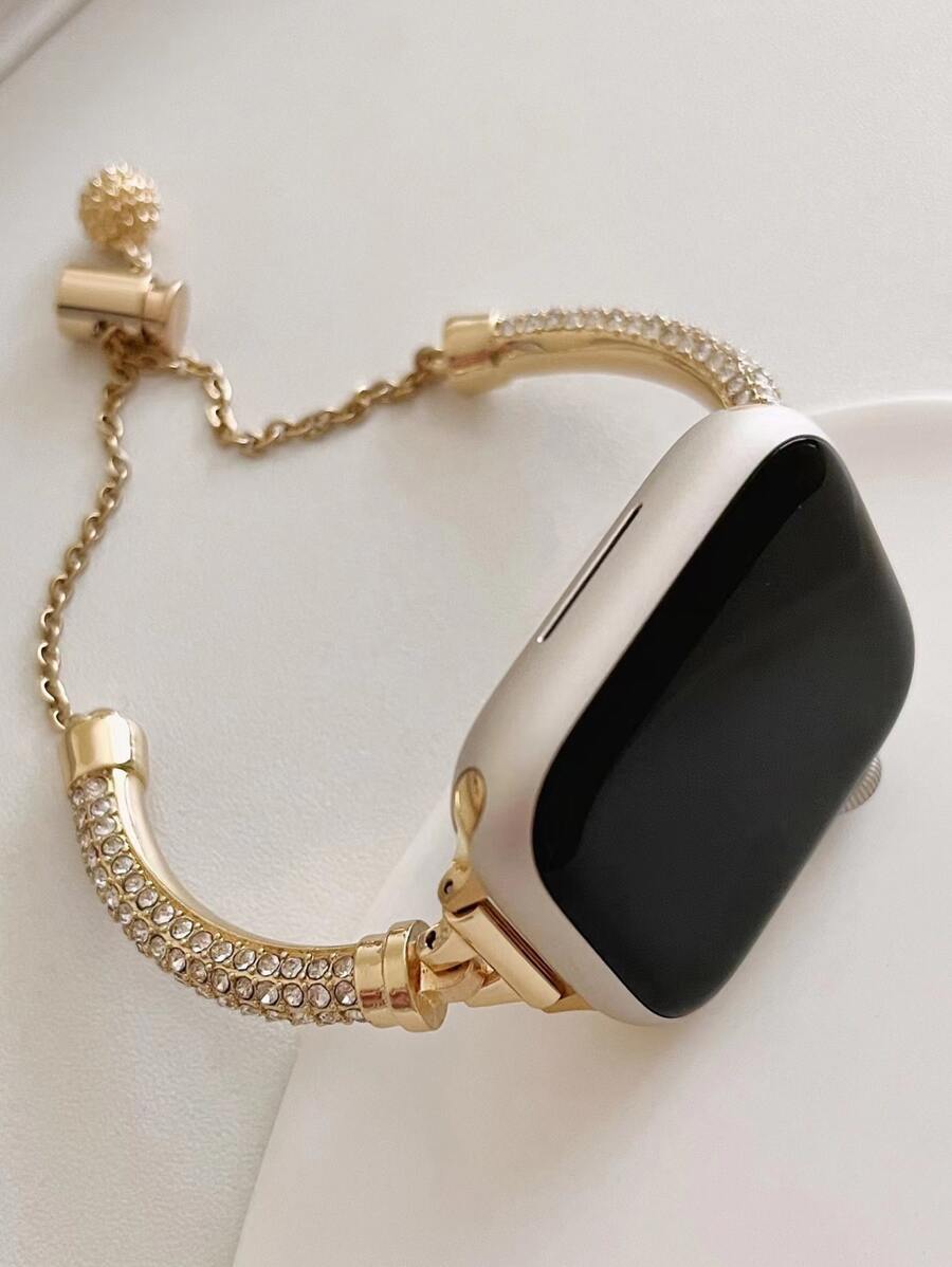 1入女士手鐲帶，鑲有鑽石裝飾，與Apple Watch配對，可調節金屬Apple Watch錶帶，適用於38/40/41/42/44/45/49毫米Ultra/SE/8/7/6/5/4/3/2/1