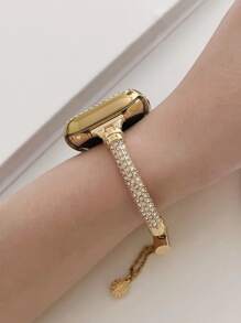 1入女士手鐲帶，鑲有鑽石裝飾，與Apple Watch配對，可調節金屬Apple Watch錶帶，適用於38/40/41/42/44/45/49毫米Ultra/SE/8/7/6/5/4/3/2/1 - 金色 - 查看 6