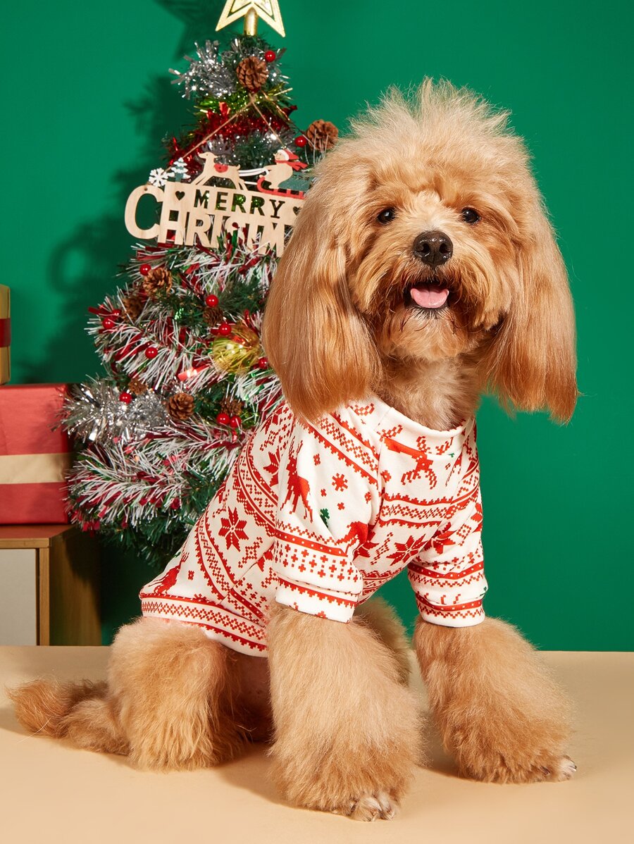 聖誕麋鹿印花寵物運動衫 - 彩色 - 查看 1