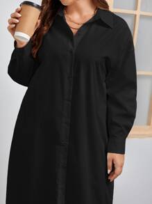 SHEIN LUNE Plus Drop Shoulder Curved Hem Shirt Dress - Black - View 5