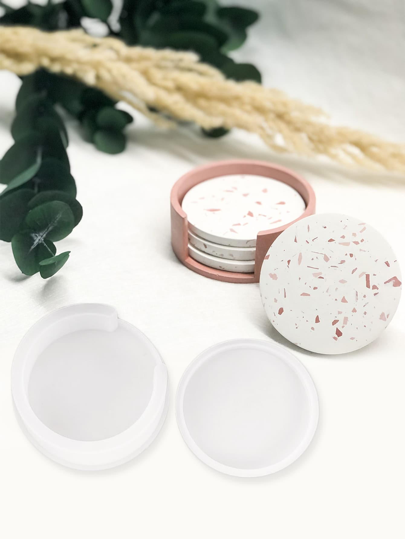 2 piezas molde de silicona en forma de posavasos DIY, molde simple de silicona redondo blanco para manualidades DIY