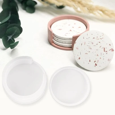 2 件杯垫形 DIY 硅胶模具，简易白色圆形 DIY 硅胶模具