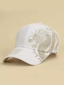 1頂男士波西米亞風格的帽子,帶金色龍紋繡花,適合日常休閒穿著,可調節遮陽帽 - 白色 - 查看 1