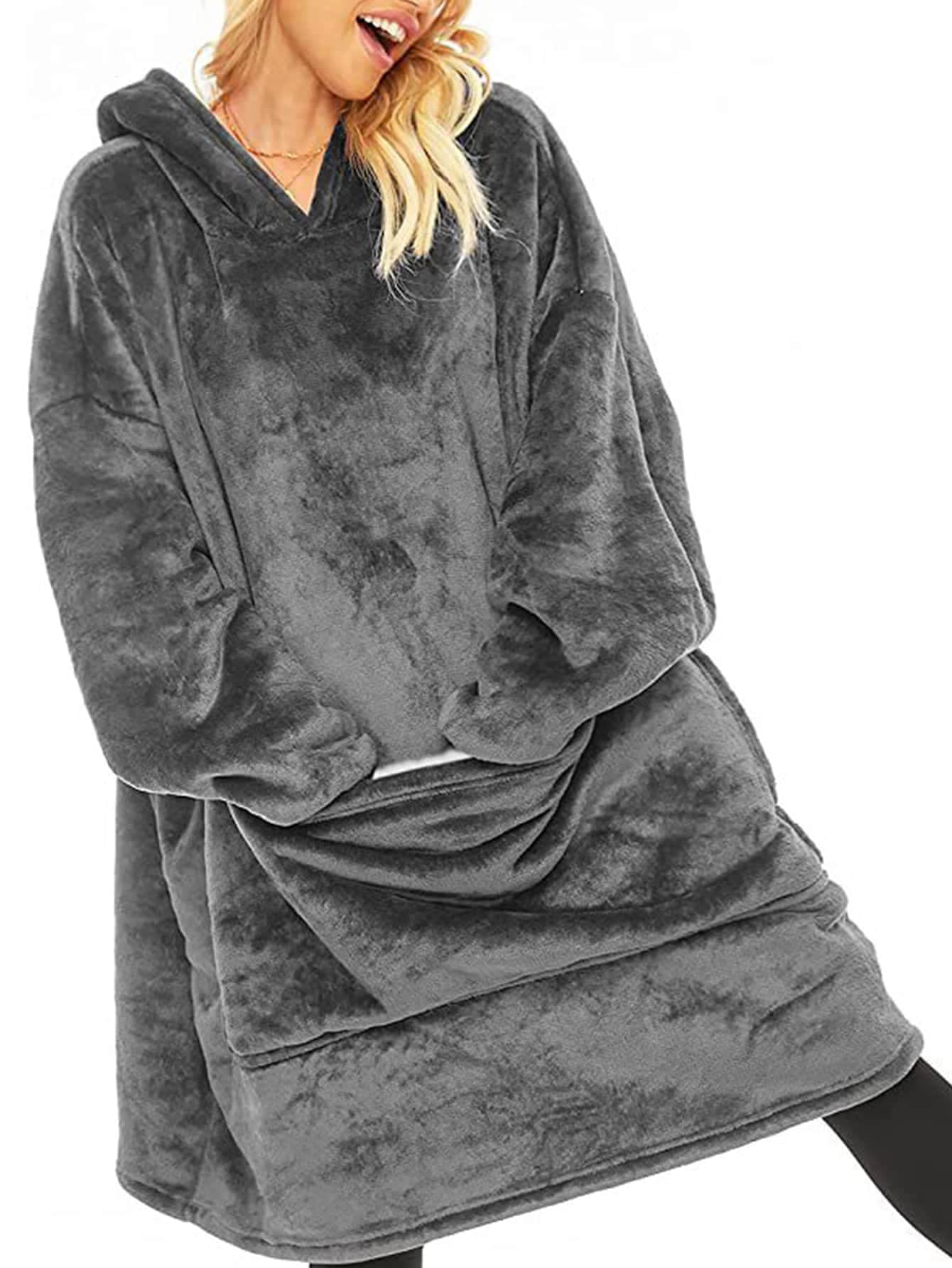 1 pieza Manta unicolor con capucha - Gris - Ver 1