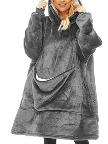 1 pieza Manta unicolor con capucha - Gris - Ver 2