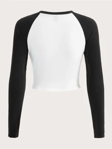 Muchica Figure & Letter Graphic Raglan Sleeve Tee - Black and White - View 2