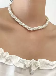 Vòng cổ đính cườm ngọc trai giả - trắng - Xem 1