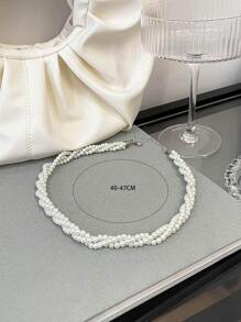 Vòng cổ đính cườm ngọc trai giả - trắng - Xem 3