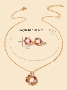 3pcs/Set Elegant Colorful Cubic Zirconia Flower Pendant Necklace And Earrings Jewelry Set, Wedding/Engagement - Yellow Gold - View 3