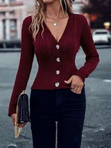 SHEIN LUNE Cárdigan tejido de cable con botón delantero