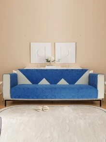 1pc Geometric Jacquard Sofa Towel - Blue - View 1