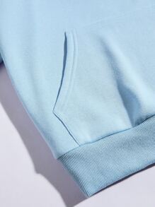 INAWLY Plus Size Kangaroo Pocket Drawstring Thermal Sweatshirt, For Winter - Baby Blue - View 5