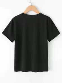 SHEIN Tween Boy 1pc Casual Fashionable Letter Print Short Sleeve Round Neck T-Shirt For Boys - Black - View 2