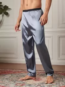 Men Satin Pyjama Trousers - Grey - View 5