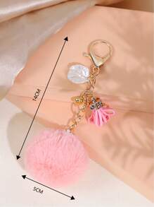 Shell & Pompom Decor Bag Charm Adorable Pompom Keychain Bag Accessories Gifts Valentine'S Day Stylish For Teen Girls Women College Students Teacher White-Collar Workers Rookies & White-Collar Workers Gift Accessories Decor Car Accessories Women Key Chain Charms Cute Keychain Plush Keychain - Multicolor - View 3