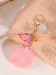 Shell & Pompom Decor Bag Charm Adorable Pompom Keychain Bag Accessories Gifts Valentine'S Day Stylish For Teen Girls Women College Students Teacher White-Collar Workers Rookies & White-Collar Workers Gift Accessories Decor Car Accessories Women Key Chain Charms Cute Keychain Plush Keychain - Multicolor - View 4
