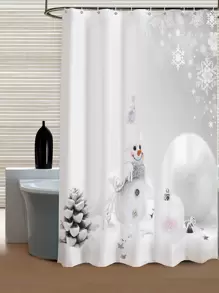 1pc Christmas Theme Printed Waterproof Shower Curtain - Multicolor - View 1