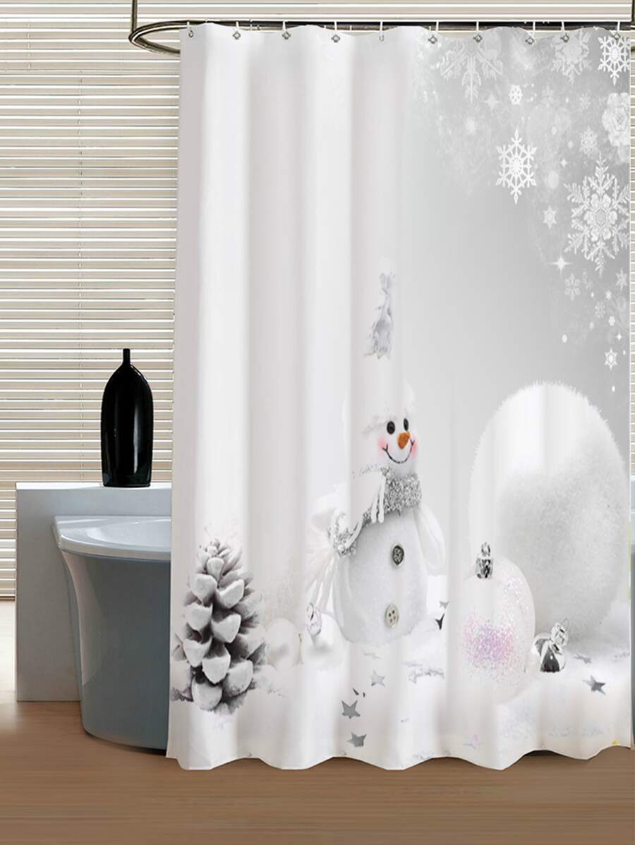 1pc Christmas Theme Printed Waterproof Shower Curtain - Multicolor - View 1