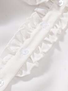 年輕女孩荷葉邊飾peter Pan領襯衫 - 白色 - 查看 4