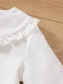 年輕女孩荷葉邊飾peter Pan領襯衫 - 白色 - 查看 5
