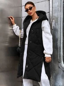 Aveloria GENKIRA Women Winter Coats Kantong Zip Tombol Depan Plain Casual - Hitam - View 1