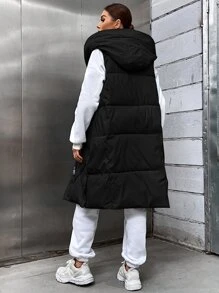 Aveloria GENKIRA Women Winter Coats Kantong Zip Tombol Depan Plain Casual - Hitam - View 2