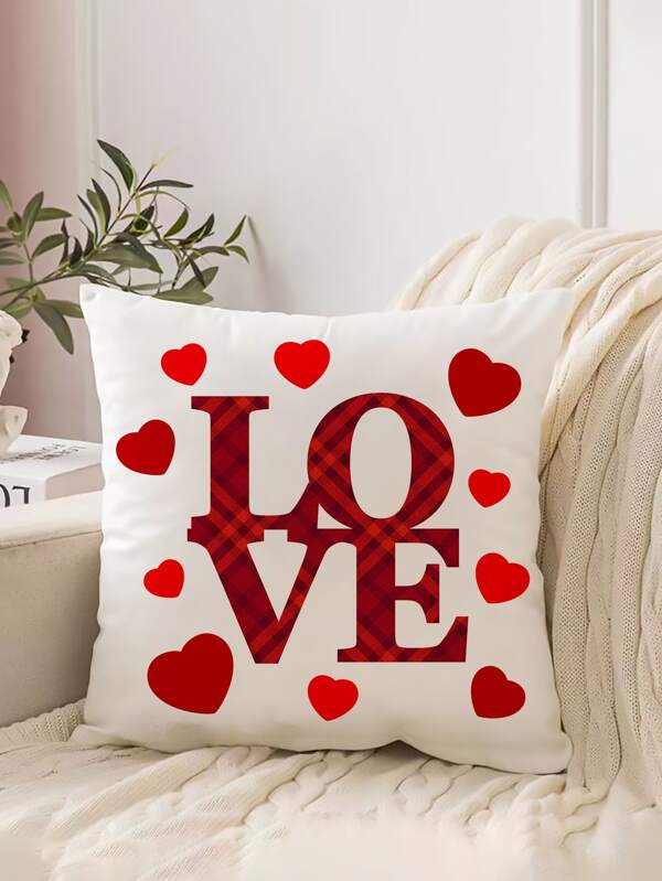 غطاء وسادة بدون حشوة بجرافيك القلب وعبارة