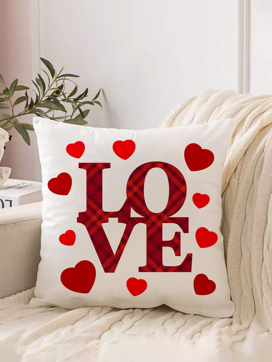 Heart & Letter Graphic Cushion Cover Without Filler