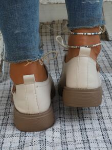 Lace-up Front Oxford Flats - Beige - View 2