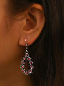 2pcs Bohemian Style Flower & Geometric Shape & Aqua Bead Earrings For Women, Daily Wear - Multicolor - View 1