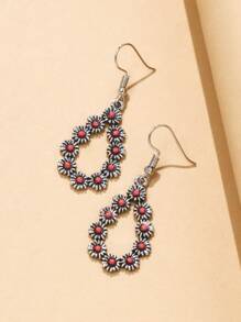 2pcs Bohemian Style Flower & Geometric Shape & Aqua Bead Earrings For Women, Daily Wear - Multicolor - View 5
