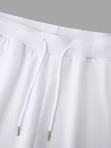 Manfinity Homme Men Letter Graphic Kangaroo Pocket Drawstring Hoodie & Joggers - White - View 4