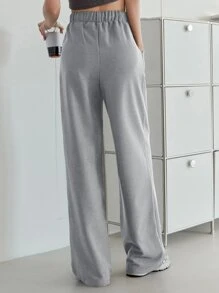 DAZY 字母贴片抽绳阔腿运动裤，女式慢跑裤 - 淺灰色 - 查看 2