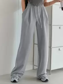 DAZY 字母贴片抽绳阔腿运动裤，女式慢跑裤 - 淺灰色 - 查看 3