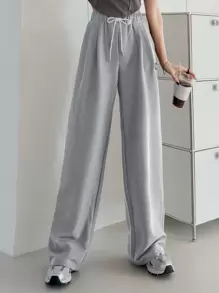 DAZY 字母贴片抽绳阔腿运动裤，女式慢跑裤 - 淺灰色 - 查看 4