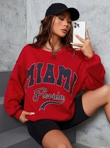 SHEIN EZwear Letter Graphic Drop Shoulder Sweatshirt - Red - View 4