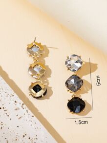 水鑽裝飾耳墜 - 黑色 - 查看 3