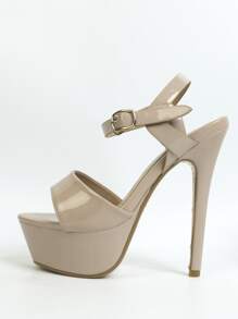 Platform Stiletto Heeled Ankle Strap Sandals - Apricot - View 3