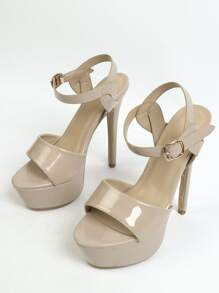 Platform Stiletto Heeled Ankle Strap Sandals - Apricot - View 4