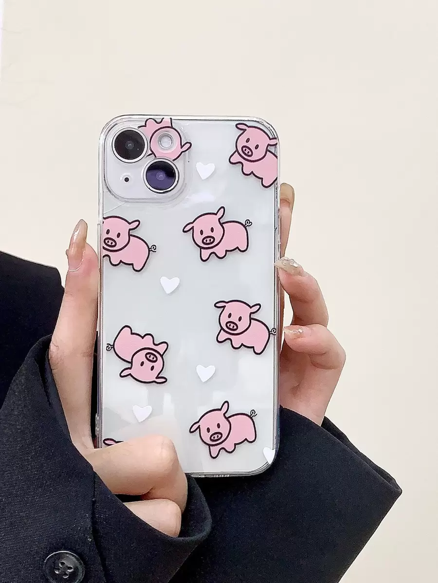 可爱卡通猪图案手机壳适用于 iPhone 15/15Pro/15Plus/15Promax - 彩色 - 查看 1
